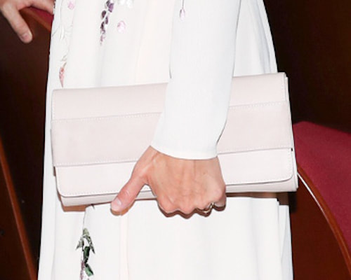 Queen Letizia carries Magrit Ivi clutch bag pale pink suede