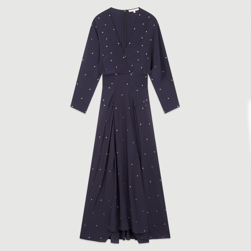 Maje 'Rolene' Long Scarf Dress with Studs in Navy