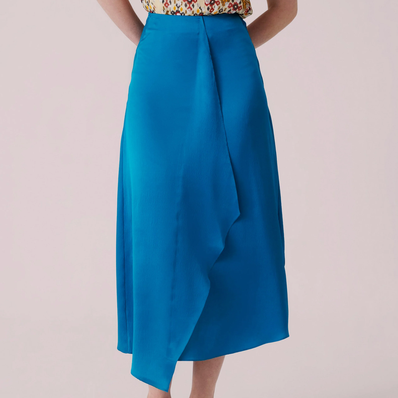 Maksu 'Grace' Silk Midi Skirt in Blue