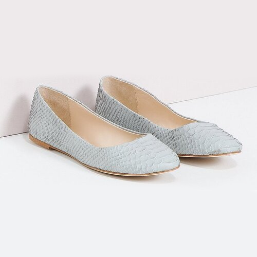 Mango Reptile Patterned Ballet Flats in Light Grey