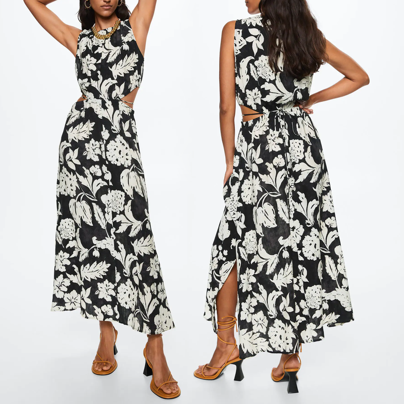 Mango Willow Floral Print Side Slit Maxi Dress