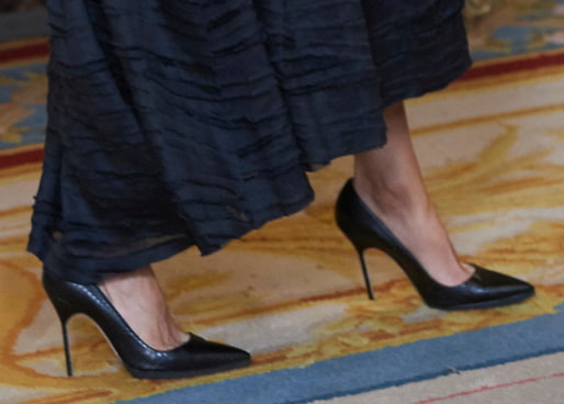 Queen Letizia wears Manolo Blahnik snakeskin pumps with custom rubber platform sole