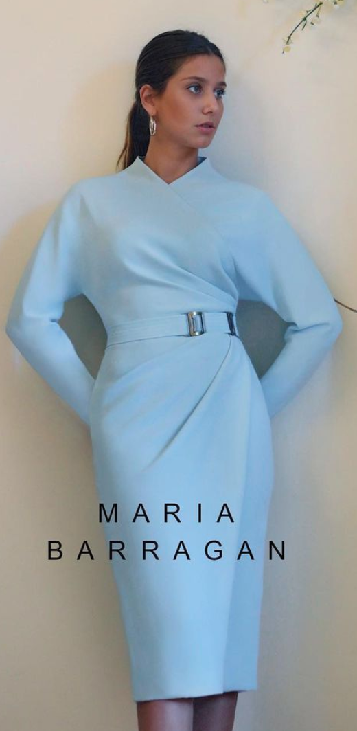 Maria Barragán belted wrap-effect dress in ice blue