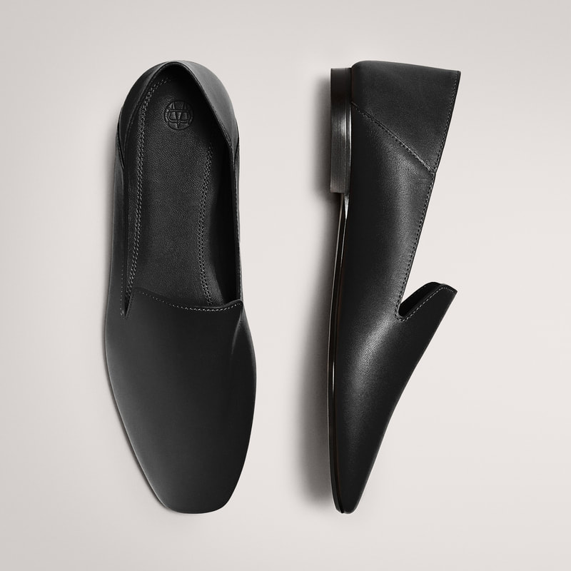 Massimo Dutti black soft leather loafers