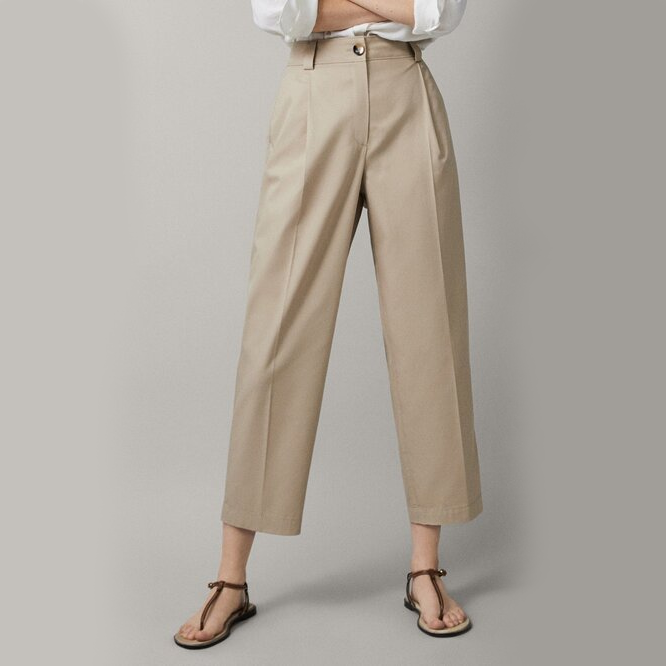 Massimo Dutti Darted Cropped Fit Chinos in Sand
