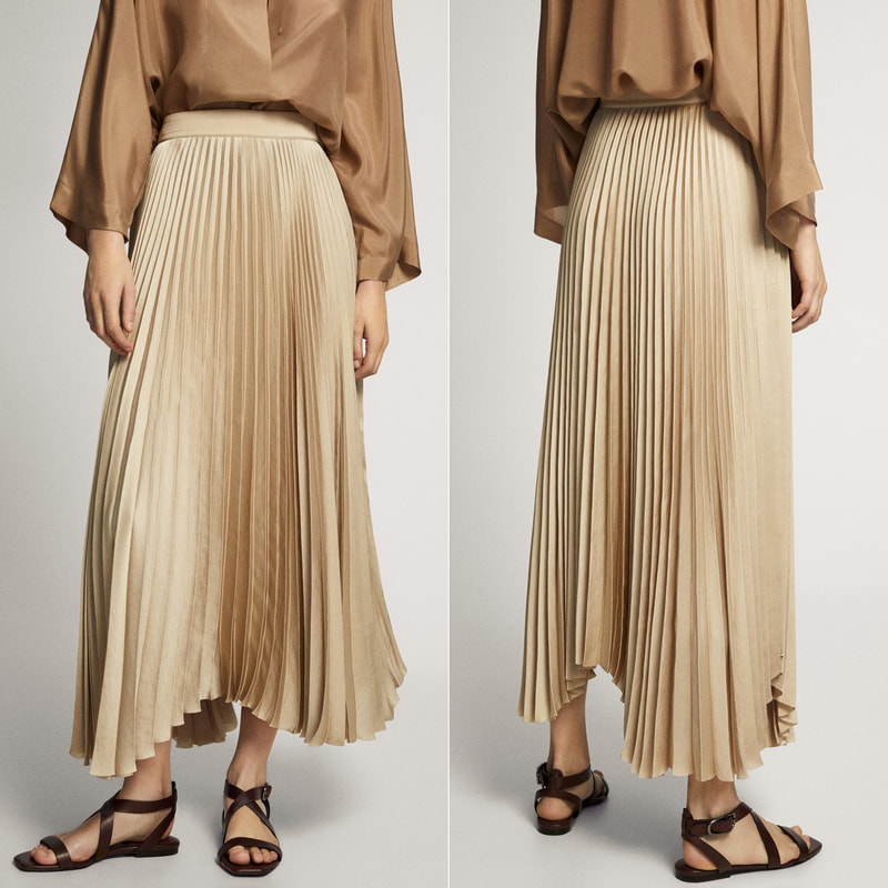 Massimo Dutti Pleated Skirt with Waistband in Gold