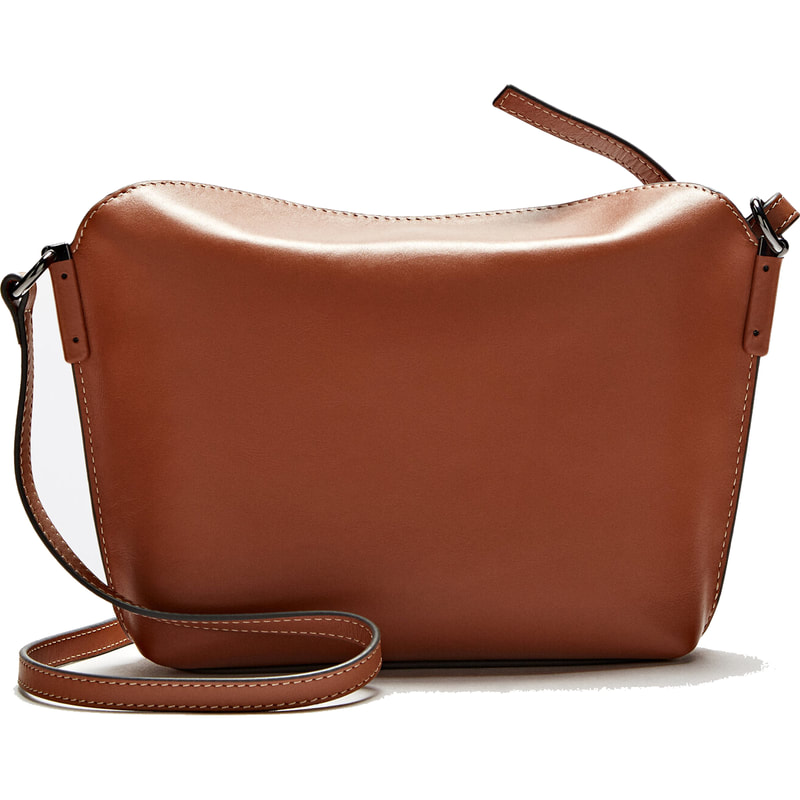 Massimo Dutti Leather Crossbody Bag with Seam Details in Tan