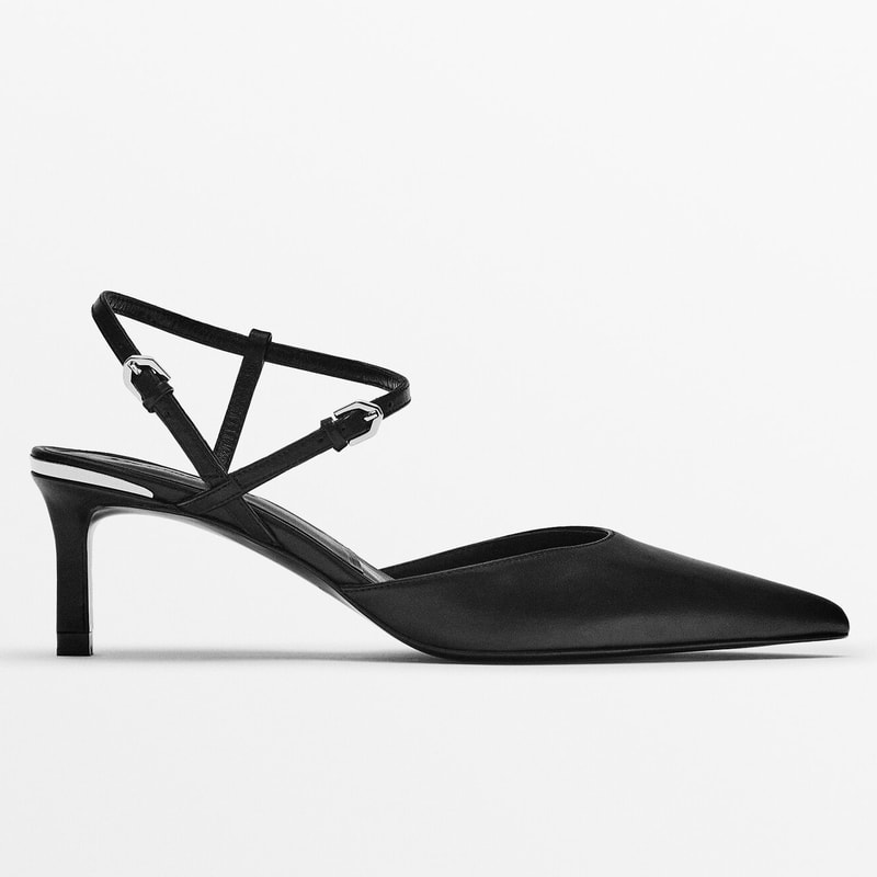 Massimo Dutti leather high-heel mules in black