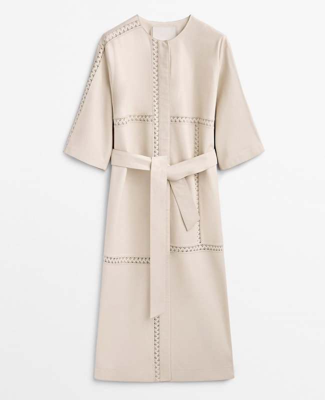 Massimo Dutti Embroidered Nappa Leather Dress in Cream