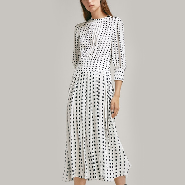 Massimo Dutti Pleated Dress with Two-Tone Print