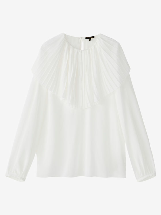 Massimo Dutti Limited Edition 100% Silk Blouse With Pleated Capelet