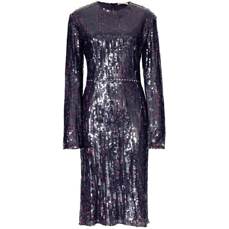 Nina Ricci Long Sleeved Sequin Dress in Midnight