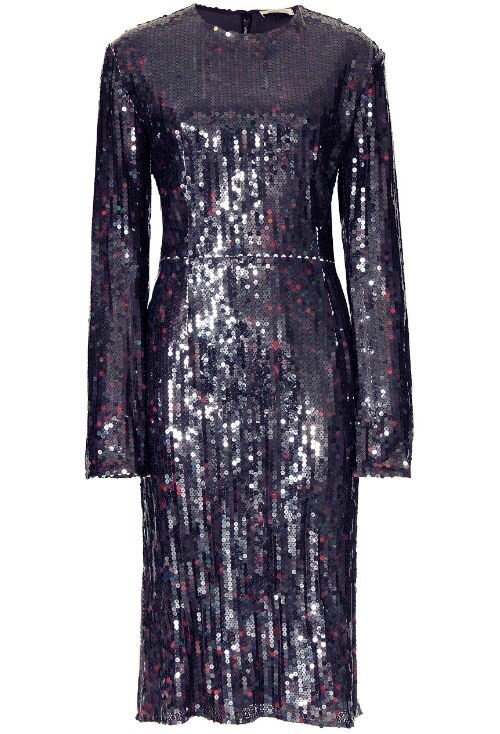 Nina Ricci long sleeved sequin dress in midnight from Fall/Winter 2015-16 collection