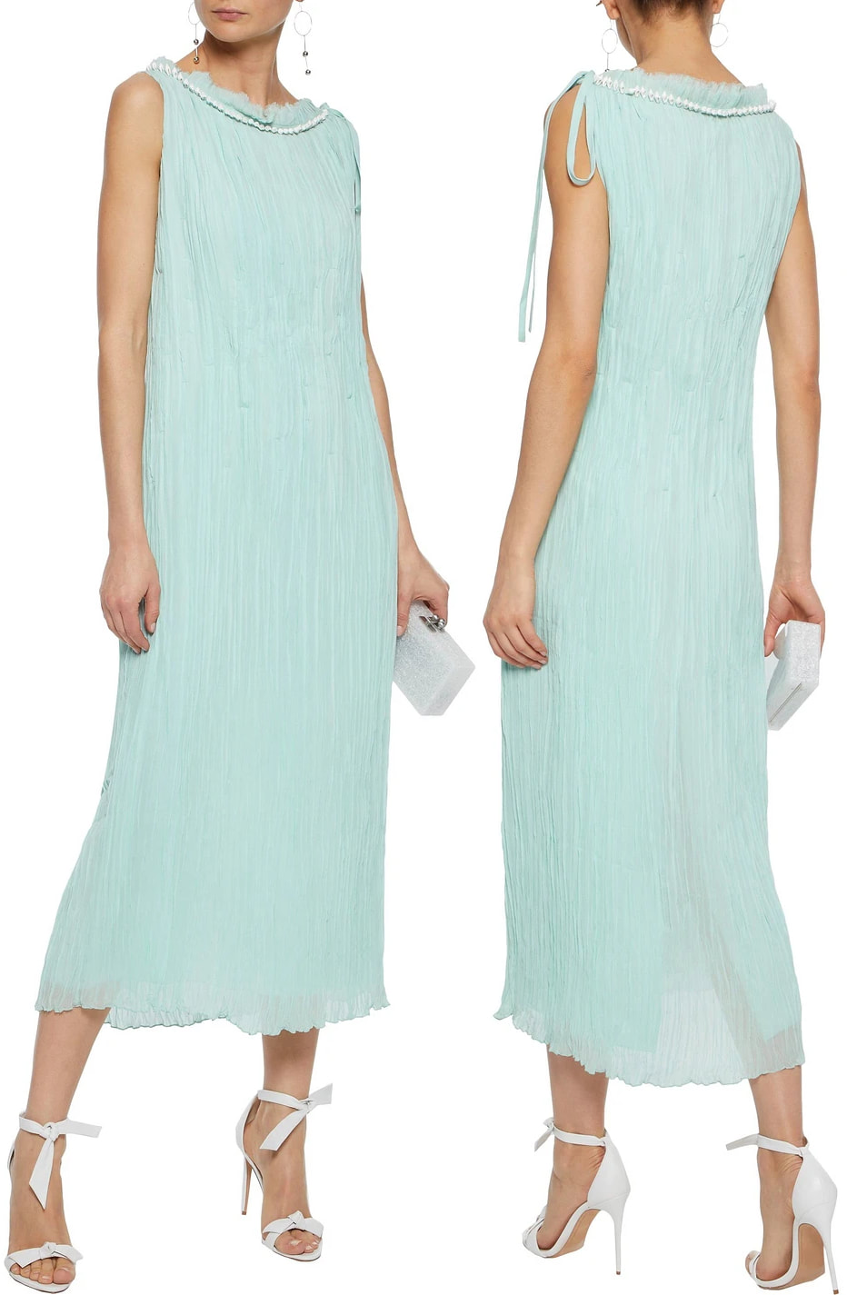 Nina Ricci mint embellished plissé-silk midi dress
