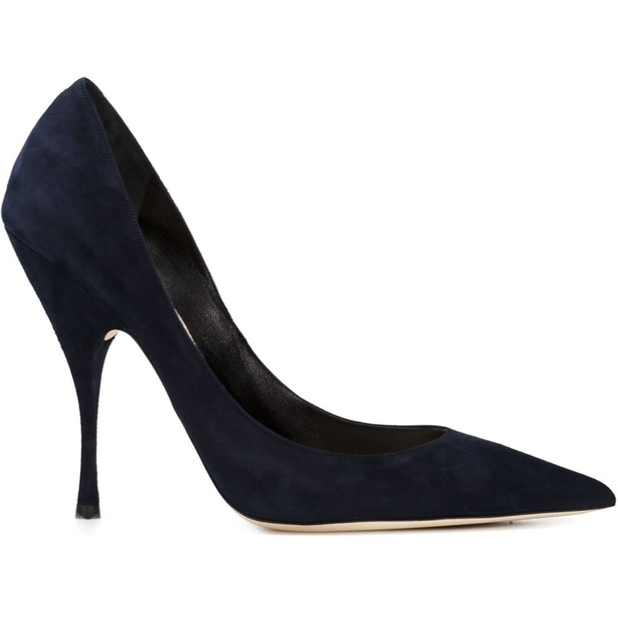 Nina Ricci Pointed Toe Pumps in Navy Suede