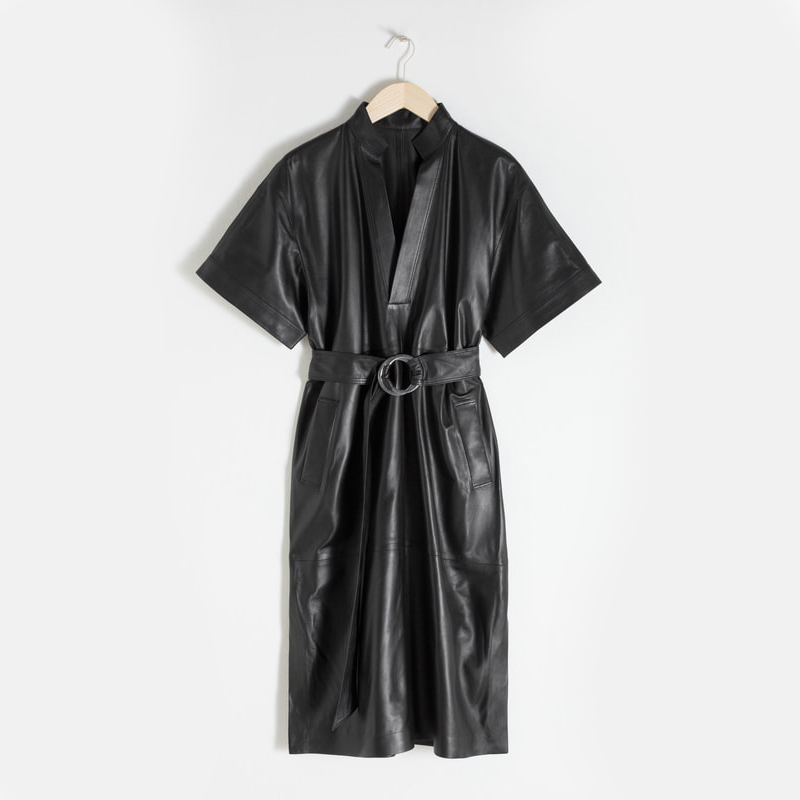  & Other Stories Belted Leather Midi Dress