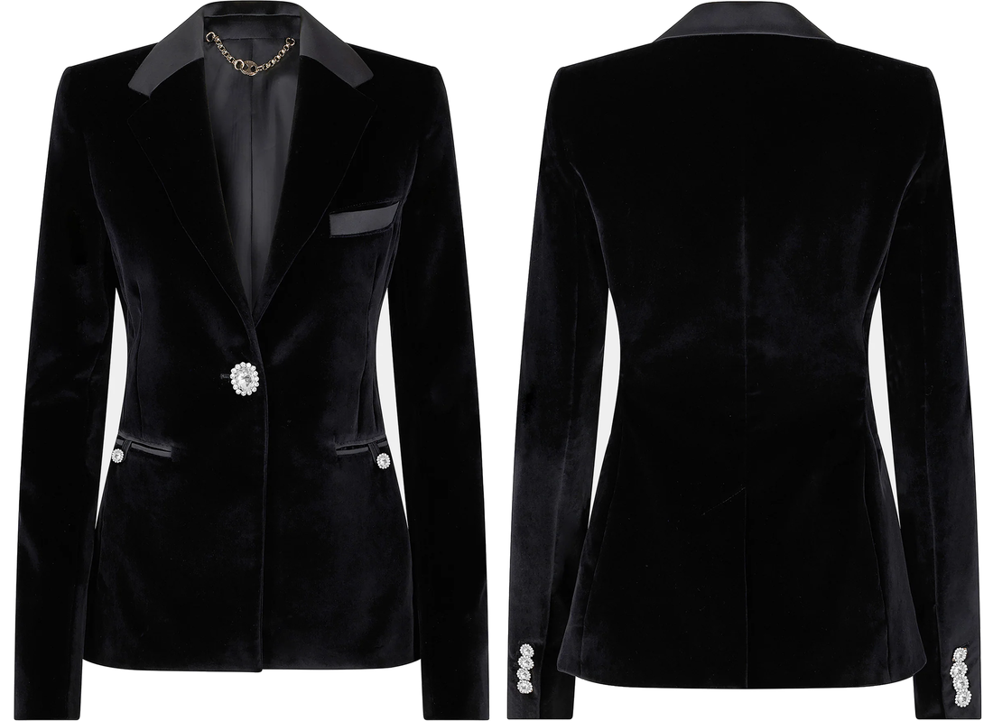 Paco Rabanne Velvet Blazer with Satin and Crystal Details in black
