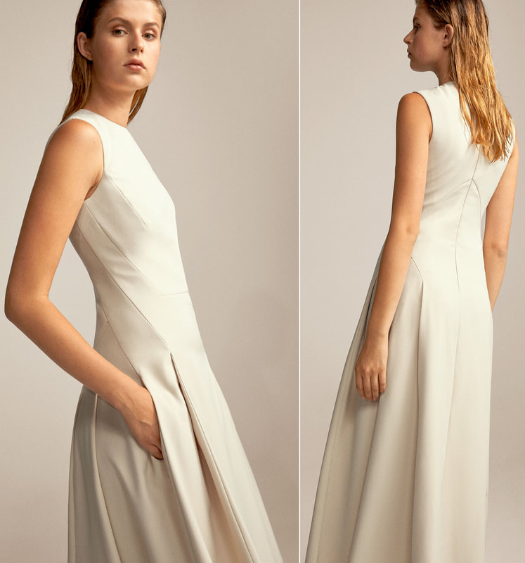 Pedro Del Hierro ivory flared skirt dress. Side and back