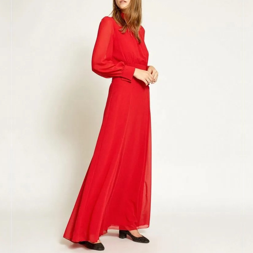 Poète Pussy Bow Midi Dress in Red