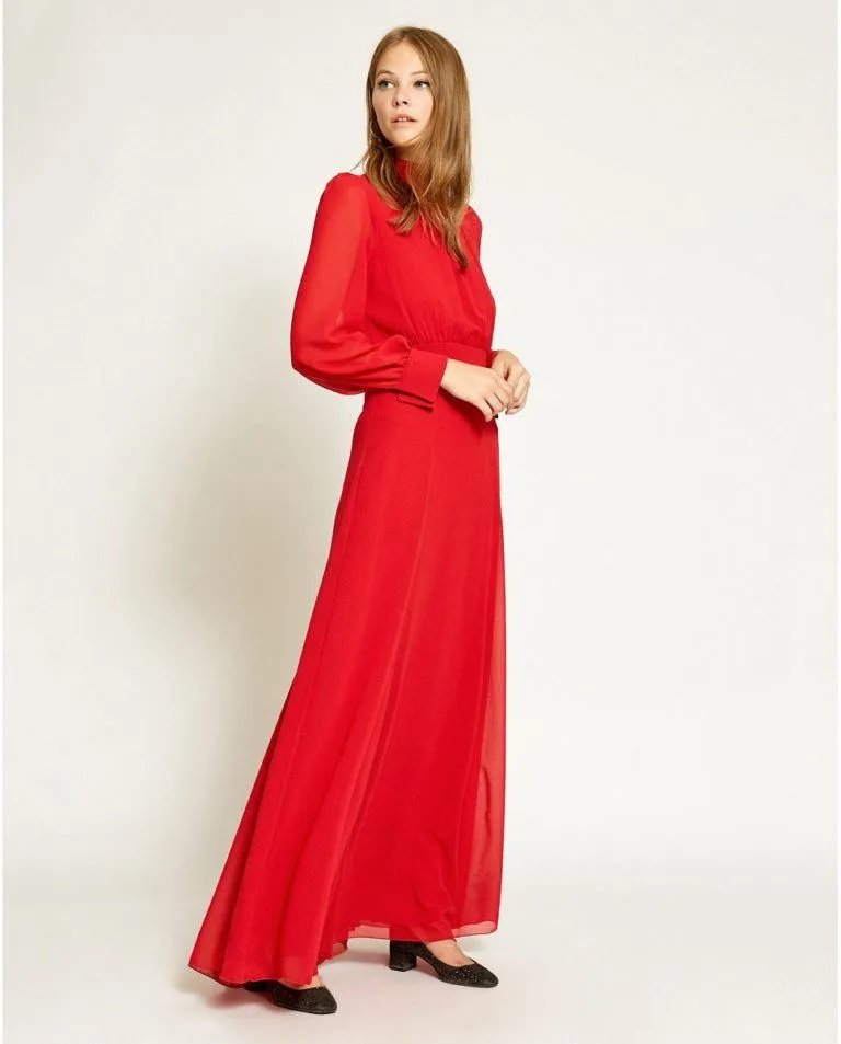 Poète Pussy Bow Midi Dress in red