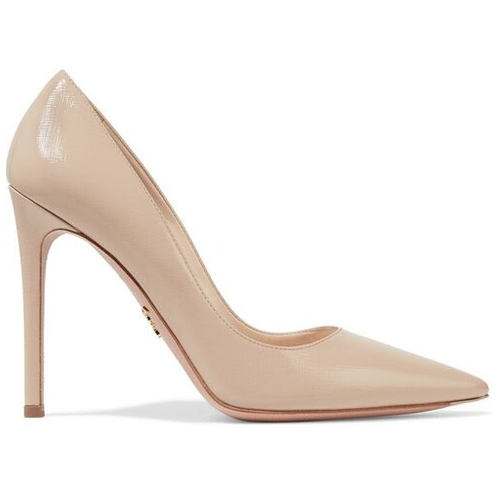 Prada Pointed Toe 100 Pumps in Beige Glossed Leather