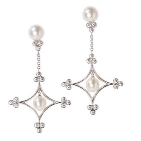 Prince Dimitri The Polar Star earrings in 18K white gold, cultured pearl and diamonds