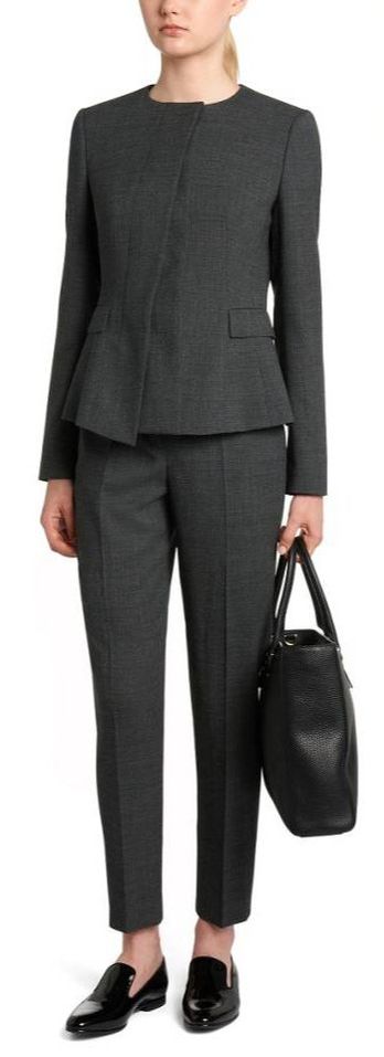 Hugo Boss grey suit with BOSS 'Jadela' Stretch Virgin Wool Asymmetrical Blazer and BOSS 'Tiluna' Stretch Virgin Wool Dress Pants