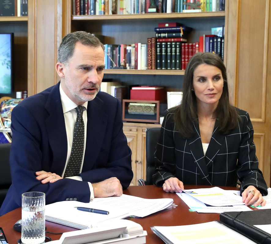 The King and Queen of Spain held video conferences at the Palace of Zarzuela on 12 May 2020