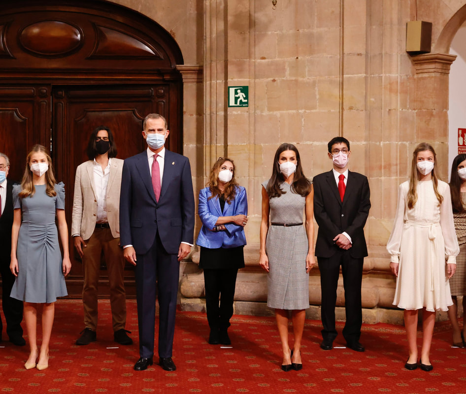 King Felipe and Queen Letizia of Spain, accompanied by their daughters, Princess Leonor and Infanta Sofía held an audience with the 2021 Princess of Asturias Laureates at the Reconquista Hotel in Oviedo.