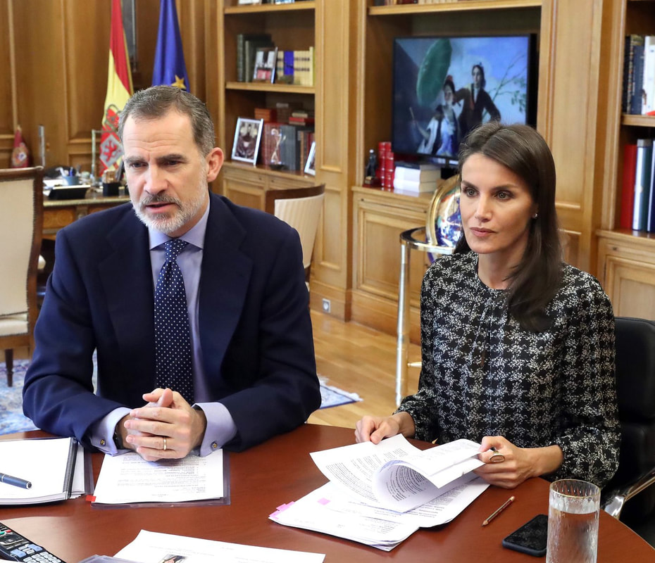 King Felipe VI and Queen Letizia of Spain continued video conferences today from their home at the Palace of Zarzuela on 26 May 2020