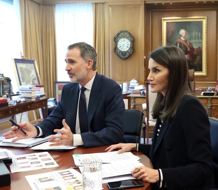 The King and Queen of Spain continued video conferences at the Palace of Zarzuela on 30 April 2020