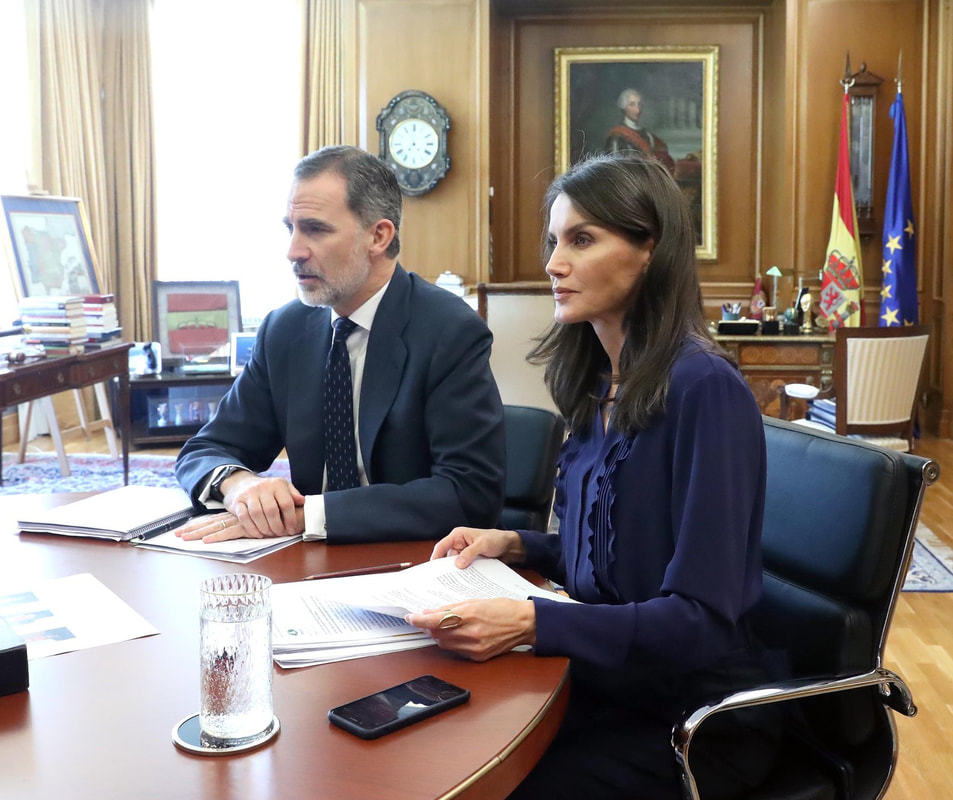 King Felipe and Queen Letizia held a video conference with Corporación Alimentaia Peñasanta, CAPSA (Peñasanta Food Corporation) on 8 May 2020
