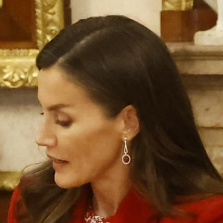 Queen Letizia wears Aldao Joyeros diamond and ruby cabochon earrings