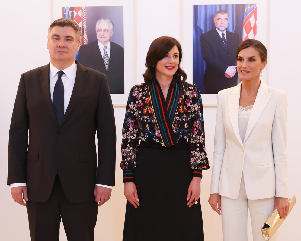 Queen Letizia attended a attended a welcome dinner on 9th May 2023 hosted by the President of Croatia and the First Lady at the Presidential Palace in Zagreb ahead of the Congress on Prevention of Childhood Obesity