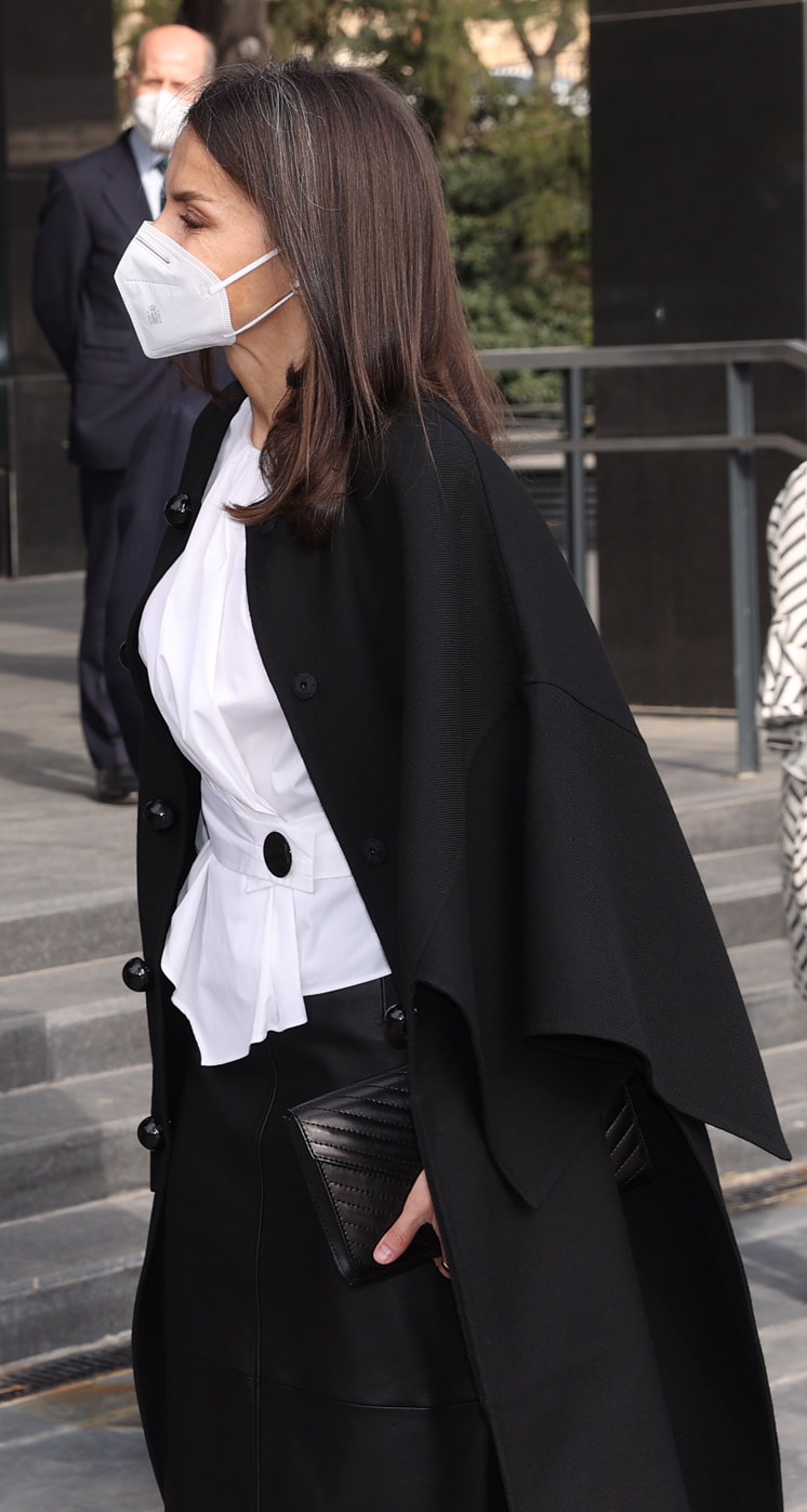 Queen Letizia wears Carolina Herrera black cape-inspired coat 