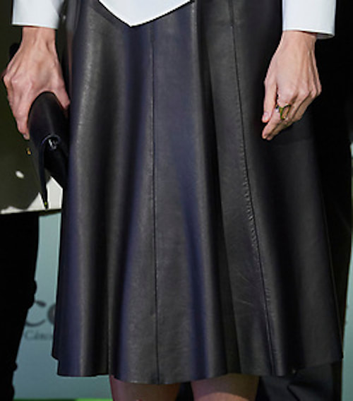 Queen Letizia wears black panelled leather A-line skirt