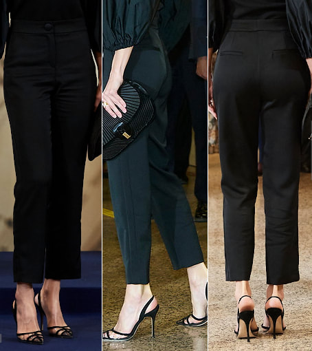 Queen Letizia wears black tuxedo trousers 