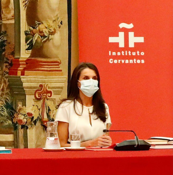 King Felipe VI and Queen Letizia of Spain attended the annual meeting of the Board of Trustees of the Instituto Cervantes at Palacio Real de El Pardo, Madrid on 6 October 2020