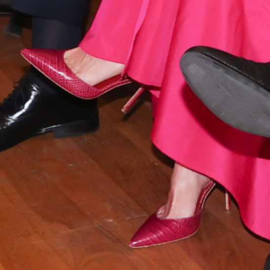 Queen Letizia wears Carolina Herrera Slingback Pumps in Fuchsia Croc-Effect