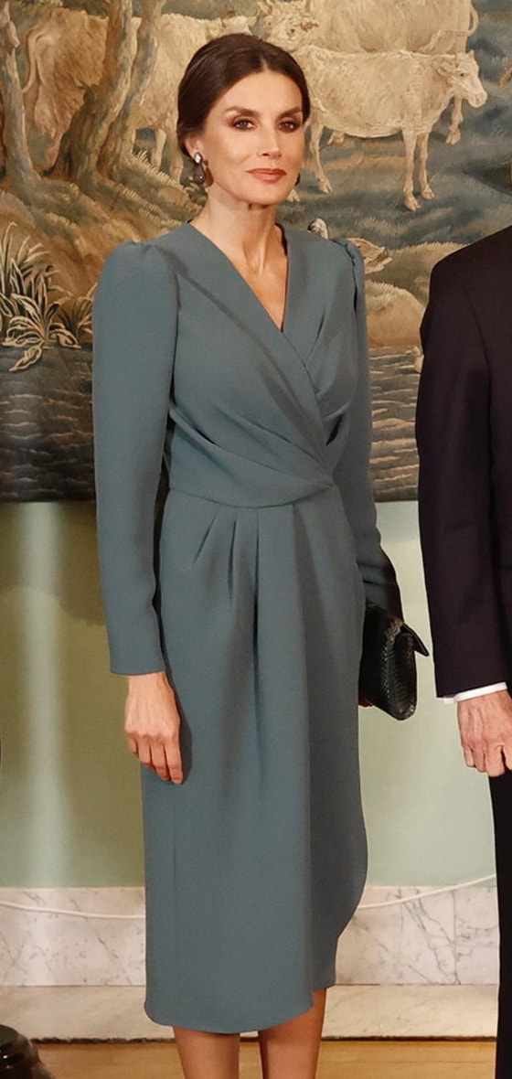 Queen Letizia wears Cherubina 'Alessia' midi dress in teal