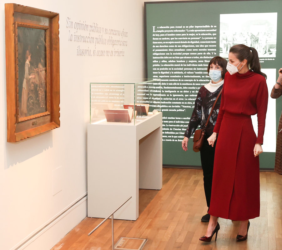 Queen Letizia of Spain tours the exhibition 'Concepción Arenal. La Pasión Humanista 1820-1893' on 16 February 2021