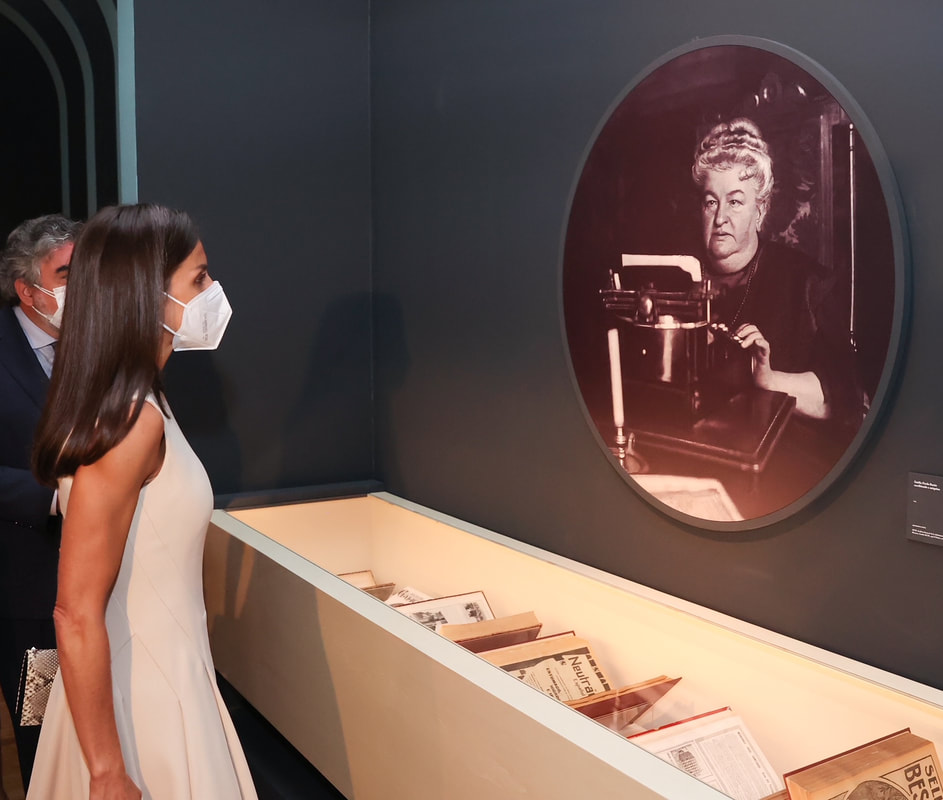 Queen Letizia tours the exhibition 'Emilia Pardo Bazán. The challenge of modernity', on the centenary of her death, at the National Library of Spain, Madrid on 8 June 2021