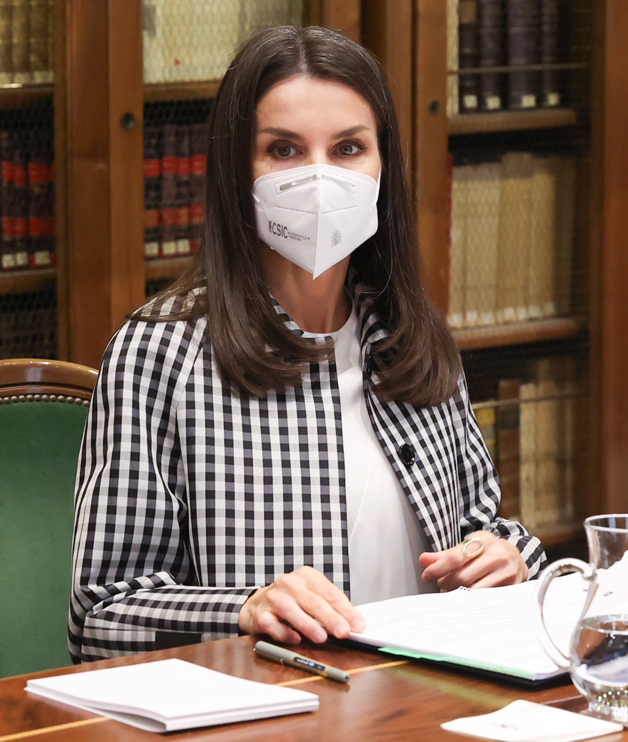 Queen Letizia of Spain chaired a working meeting with The Urgent Spanish Foundation -FundéuRAE (La Fundación del Español Urgente) on 27 April 2021