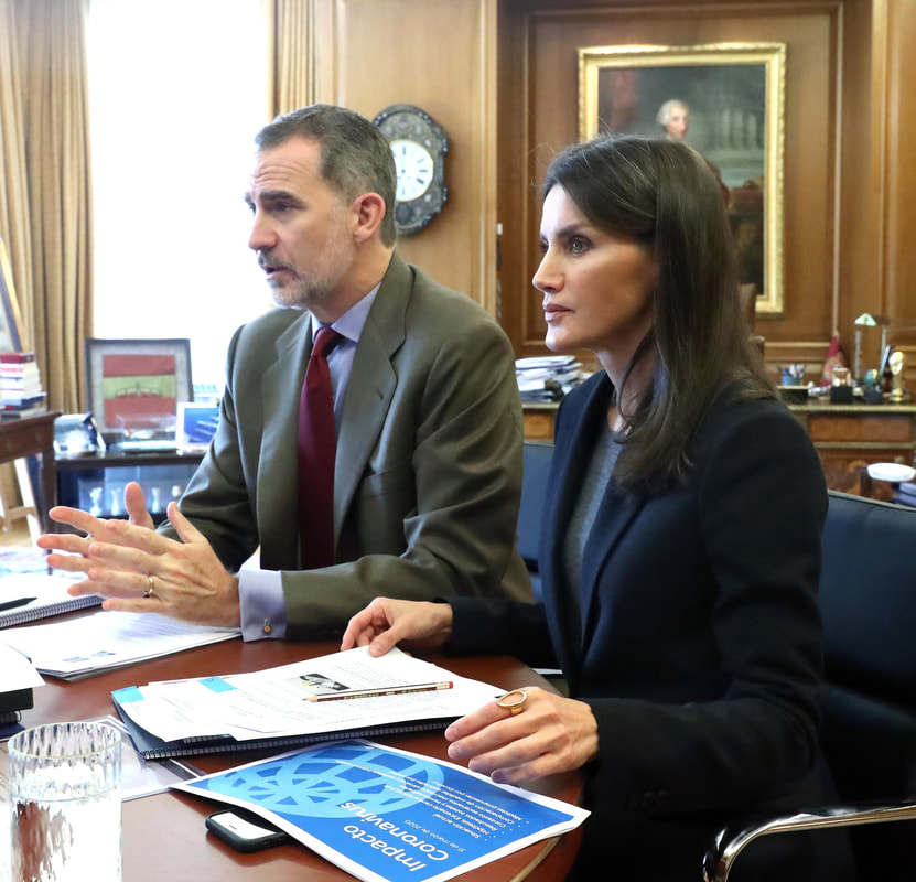 King Felipe VI and Queen Letizia held a video conference with the heads of the hotel sector in Spain on 6 April 2020