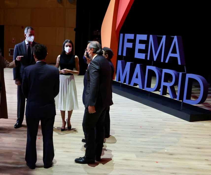 King Felipe VI and Queen Letizia attended the presentation ceremony for the launch of the new IFEMA brand, at the IFEMA Municipal Palace on 13 April 2021