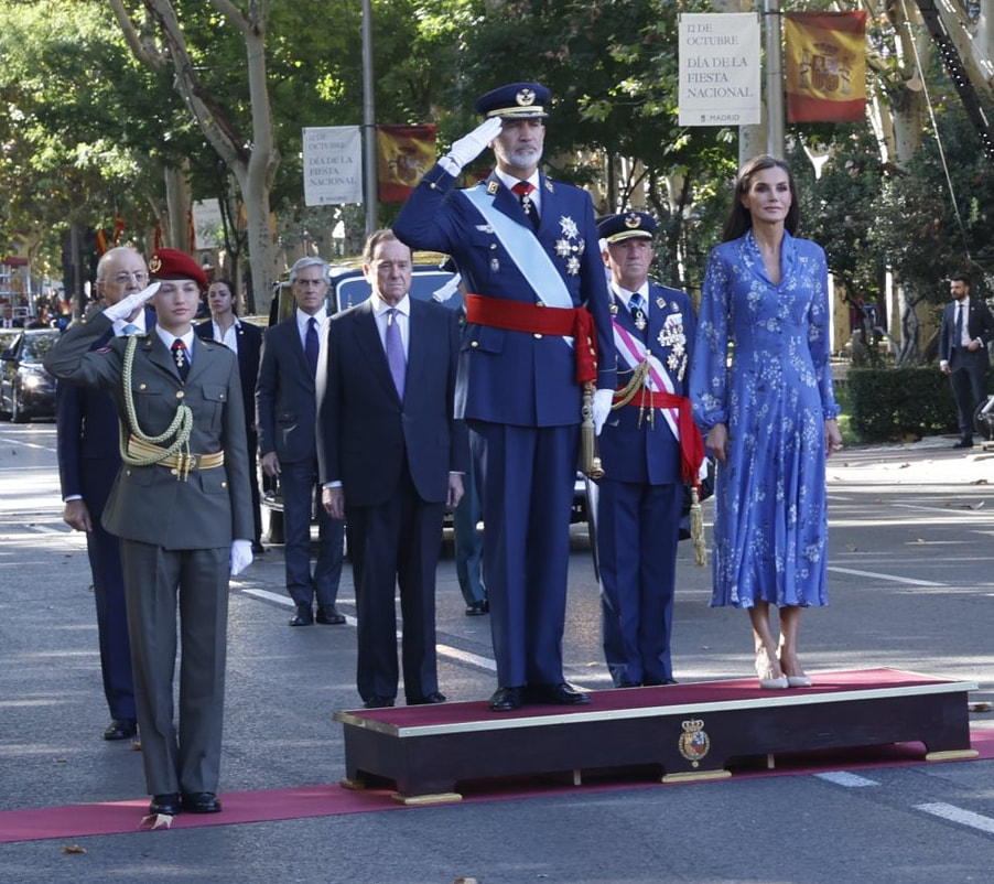 King Felipe VI and Queen Letizia, accompanied by their eldest daughter, Princess Leonor, celebrated Spain's National Day in Madrid on 12th October 2023