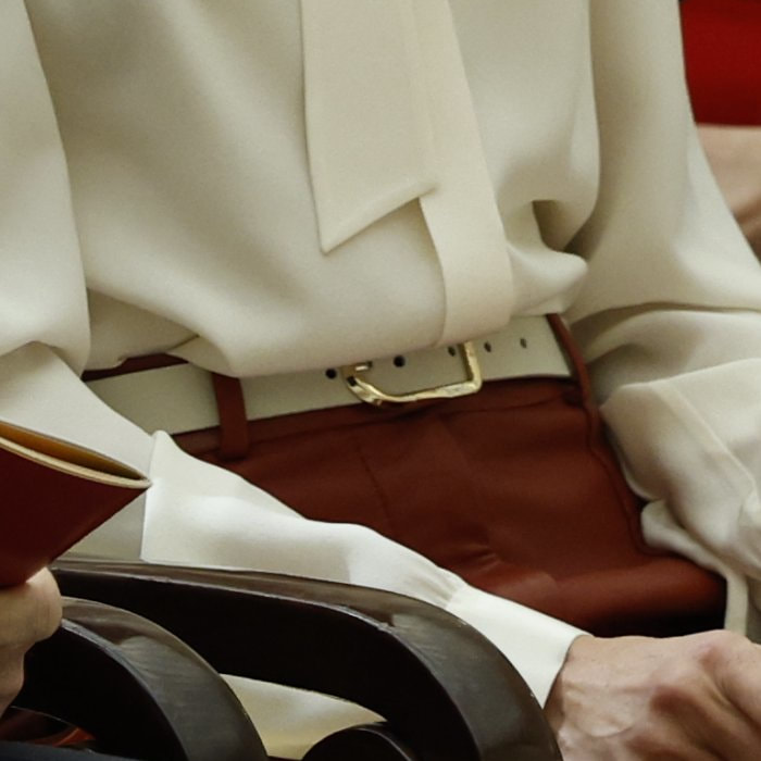 Queen Letizia wears Hugo Boss 'Colette' Belt in Light Beige