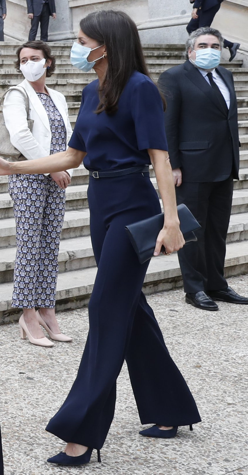 Queen Letizia wears all-navy outfit for visit to the National Library of Spain on 4 June 2020