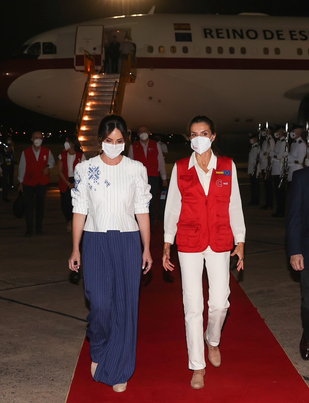 Queen Letizia in Mango for arrival in Paraguay