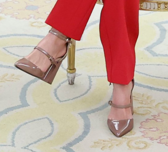 Queen Letizia wears Patrizia Pepe Multi Strap Block Heel Pumps